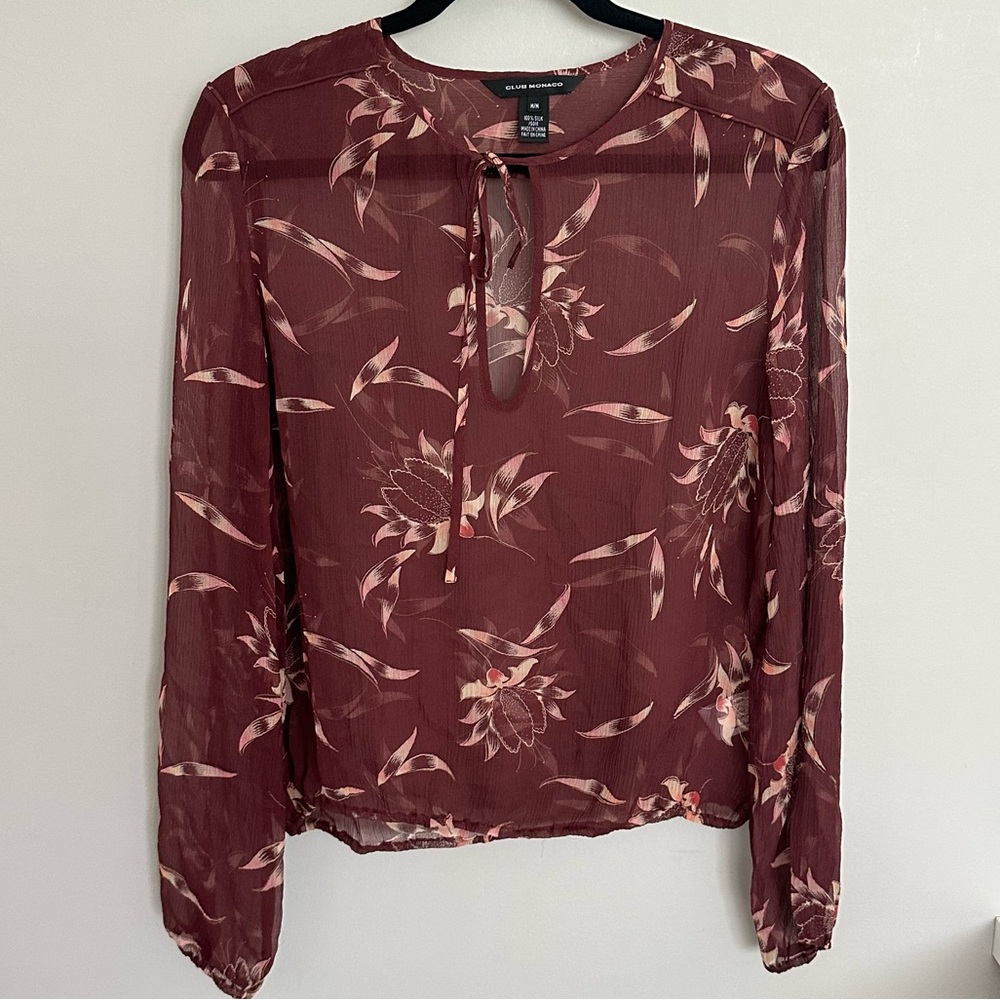 Club Monaco Vintage Sheer Floral blouse Top with floral design